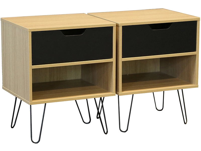 2 Nachttische-Set BAÏTA DUO 1 Schublade 40x34x50cm schwarz