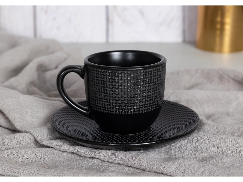 Tassen mit Untertassen VIVO Keramik schwarz