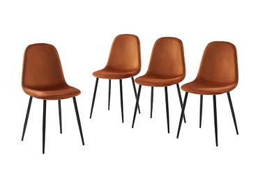 Set di 4 sedie LENA velluto rosso-arancio