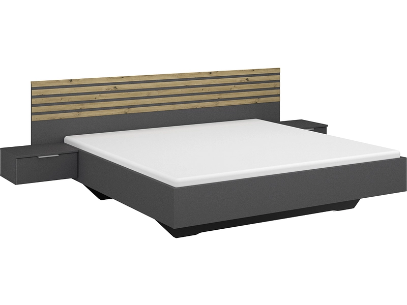 Bett mit 2 Nachttischen ABELIA 180x200cm holz grau anthrazit
