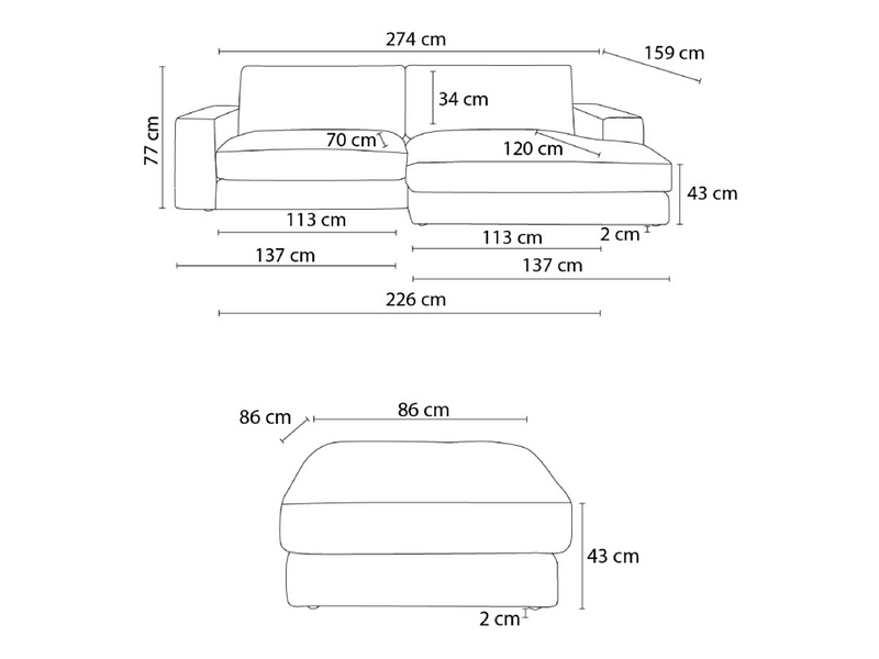 Canapé d'angle avec pouf BOBOCHIC LEONARD