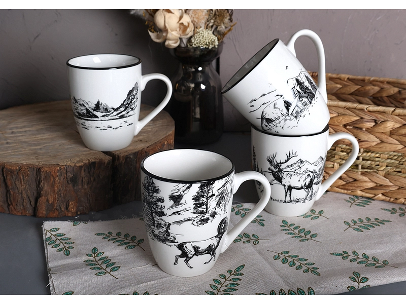 Set 4 mug MOUNTAIN 32cl porcellana bianco