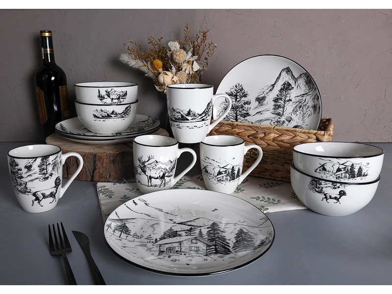 Set 4 mugs MOUNTAIN 32cl porcelaine blanc