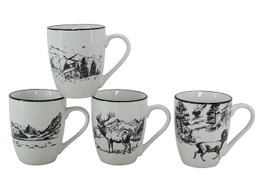 Set 4 mug MOUNTAIN 32cl porcellana bianco