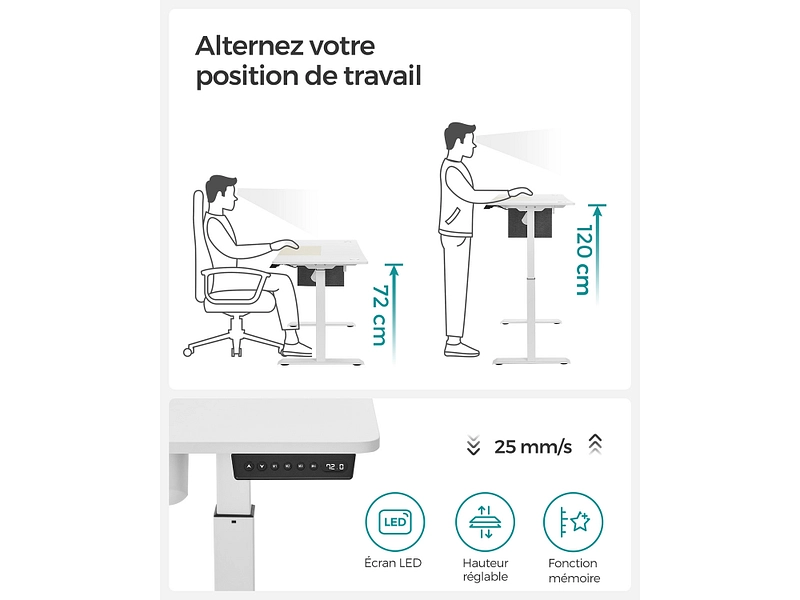 SONGMICS Scrivania Elettrica Regolabile in Altezza