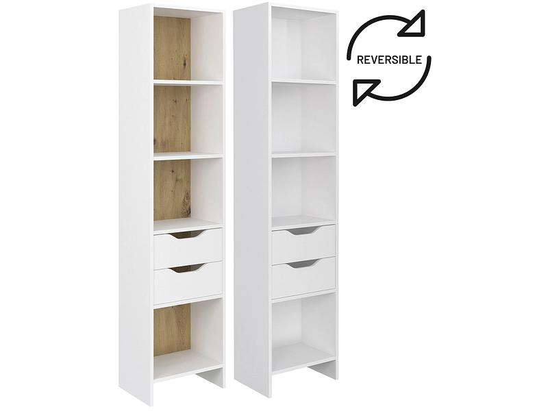 Bibliothèque Milton & Oldbrook Kells Blanc - 4 Compartiments (3 étagères Ouvertes + 1 Placard Fermé) - Design Moderne Et épuré