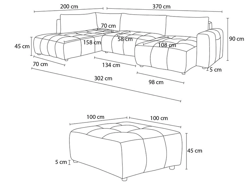 Divano ad angolo panoramico con pouf BOBOCHIC ARSENE