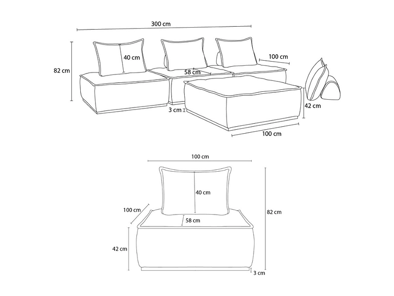 3er Sofa mit Hocker BOBOCHIC ELISA