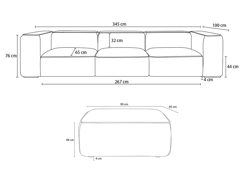 3er Sofa mit Hocker BOBOCHIC ZEPHYR