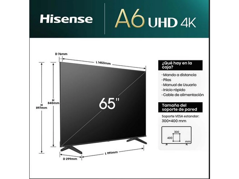 TV LED HISENSE 65''/164 cm