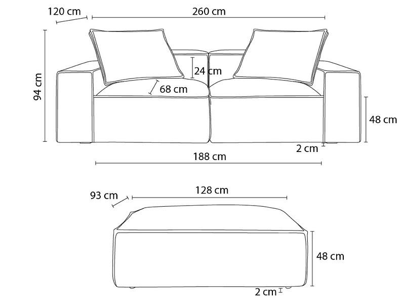 3er Sofa mit Hocker BOBOCHIC BOHEME