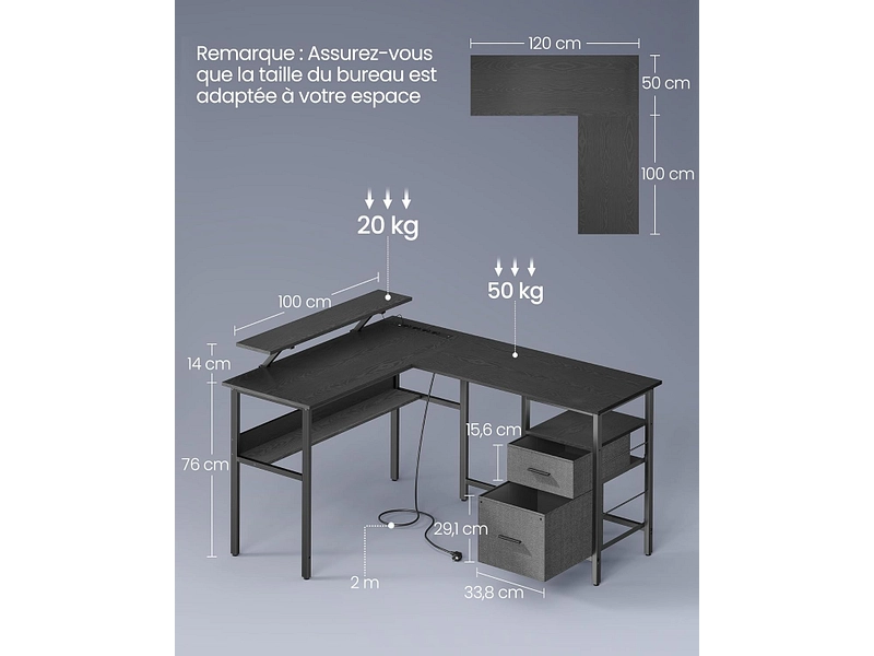 Bureau d'angle gaming FABRIK SONGMICS