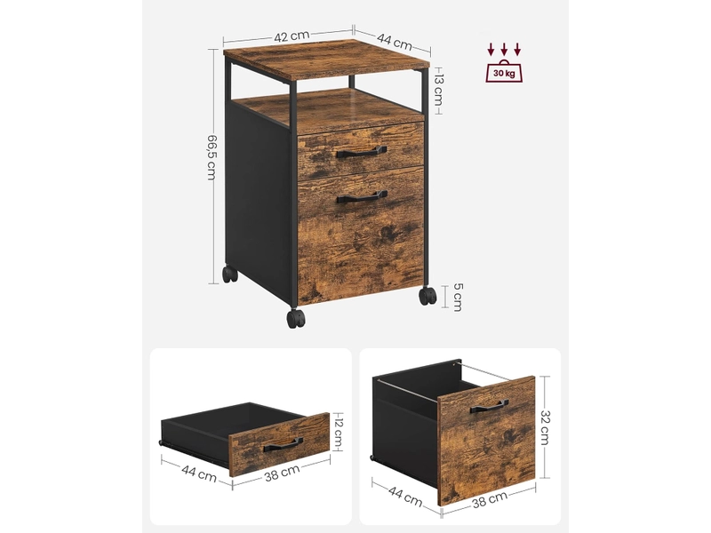 Caisson de bureau RUSTIK 2 tiroirs brun