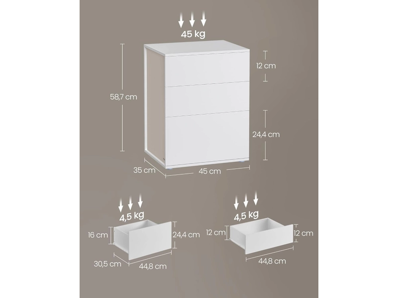 Nachttisch TOOLLESS SONGMICS 3 Schubladen