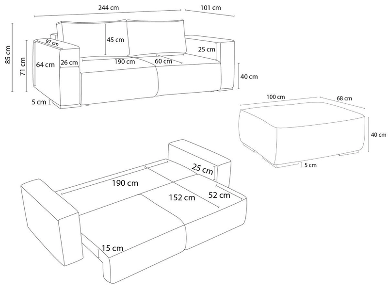 3er Sofa mit Hocker BOBOCHIC CHELSEA