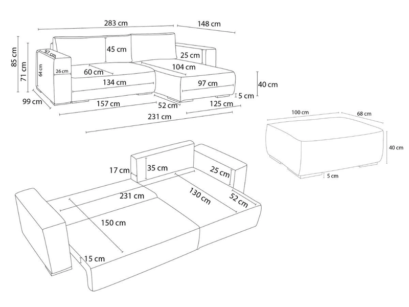 Ecksofa mit Hocker BOBOCHIC CHELSEA