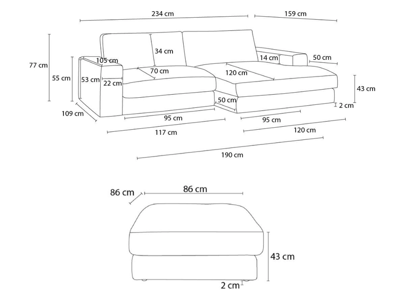 Canapé d'angle avec pouf BOBOCHIC LEONARD