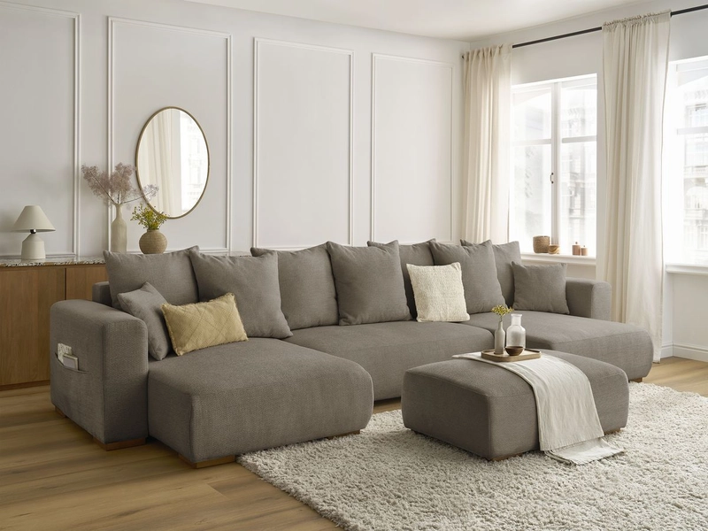 Panorama-Ecksofa mit Hocker BOBOCHIC SIDONIE