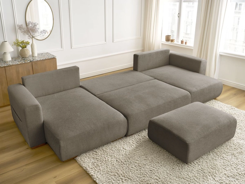 Panorama-Ecksofa mit Hocker BOBOCHIC SIDONIE