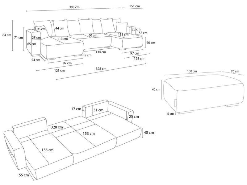 Panorama-Ecksofa mit Hocker BOBOCHIC SIDONIE