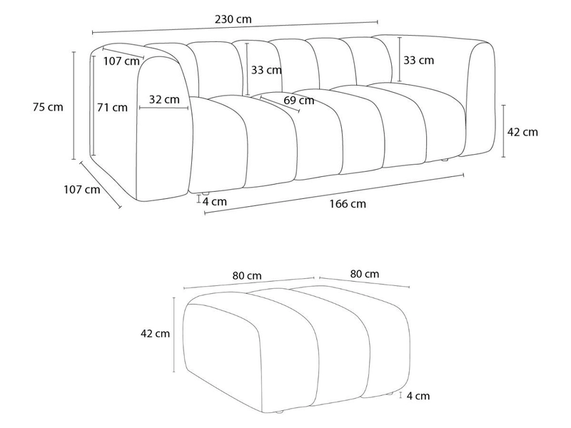 Divano 3 posti con pouf BOBOCHIC TALIA