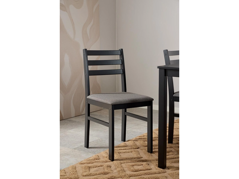 Set Sala Da Pranzo 5 Pezzi – Tavolo Rotondo + 4 Sedie A Doghe – Legno Di Gomma – Finitura Nero/ciliegia