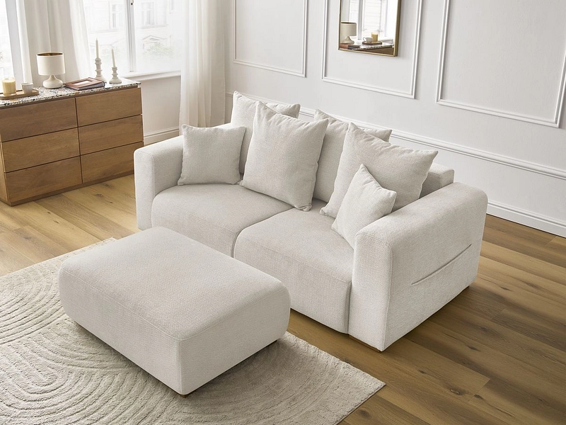 Canapé 2 places avec pouf BOBOCHIC SIDONIE