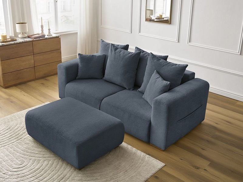 Canapé 2 places avec pouf BOBOCHIC SIDONIE