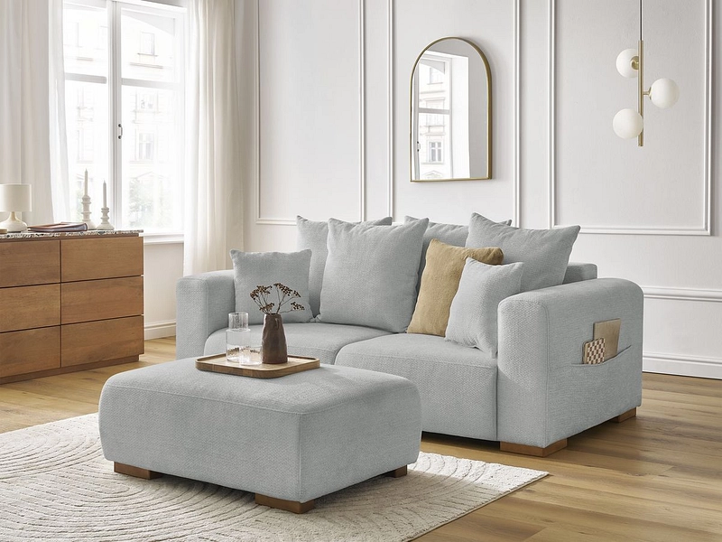 Canapé 2 places avec pouf BOBOCHIC SIDONIE