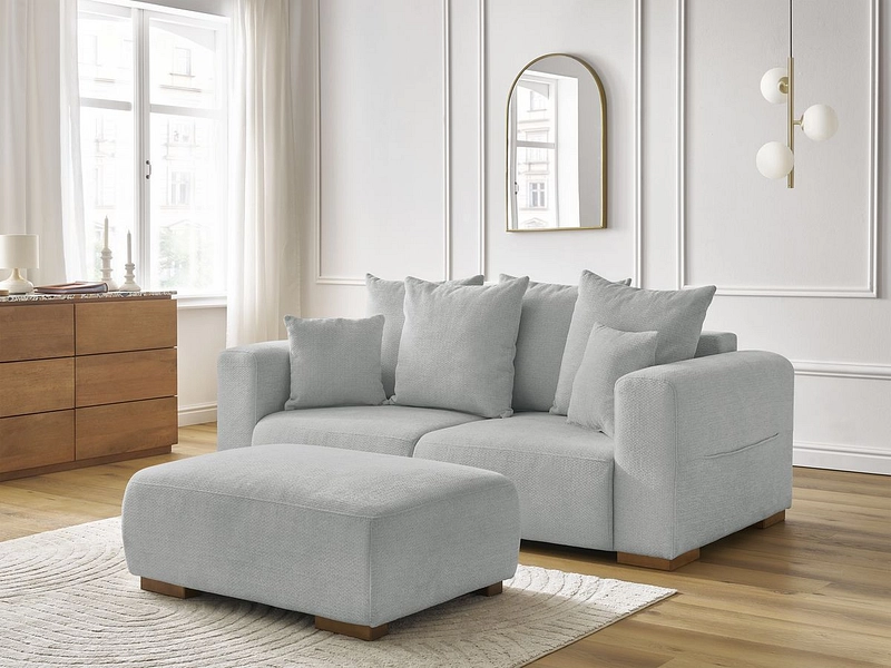 Canapé 2 places avec pouf BOBOCHIC SIDONIE