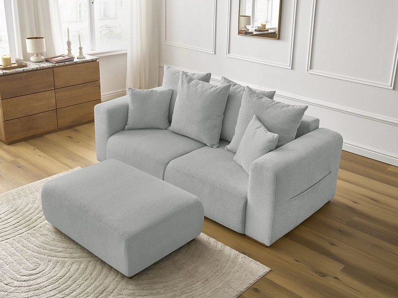 Canapé 2 places avec pouf BOBOCHIC SIDONIE