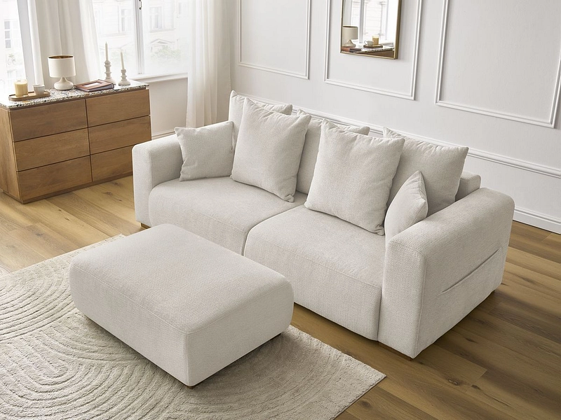 Canapé 3 places avec pouf BOBOCHIC SIDONIE