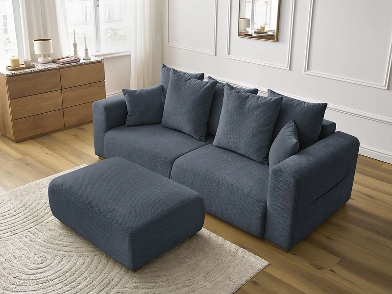 Canapé 3 places avec pouf BOBOCHIC SIDONIE