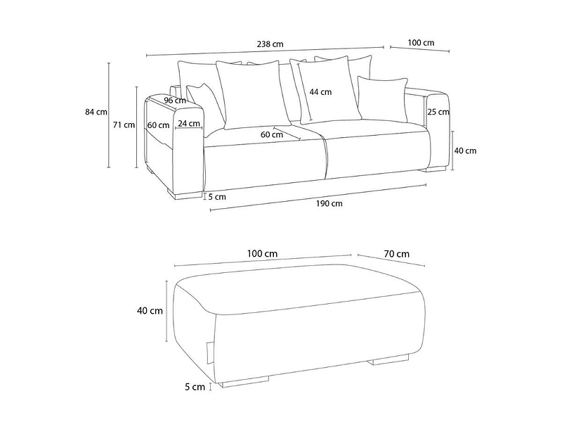 Canapé 3 places avec pouf BOBOCHIC SIDONIE