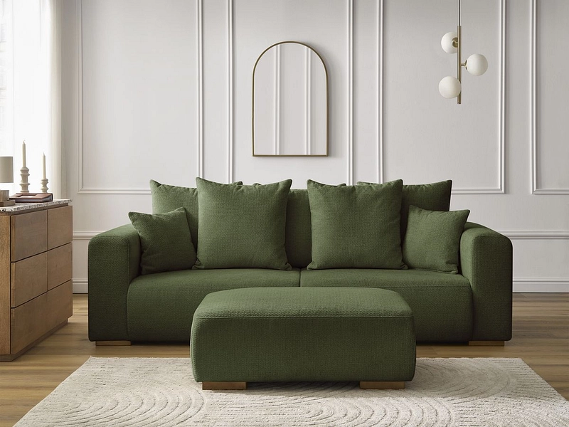 Canapé 3 places avec pouf BOBOCHIC SIDONIE