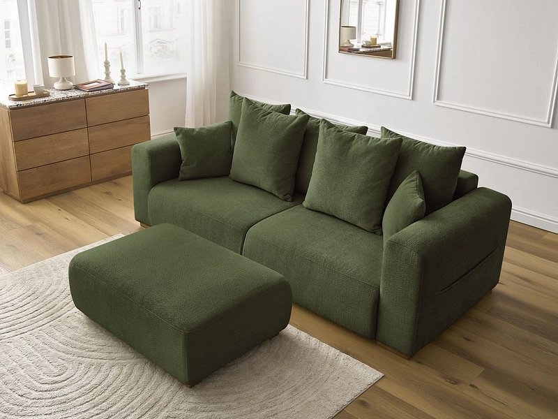 Canapé 3 places avec pouf BOBOCHIC SIDONIE