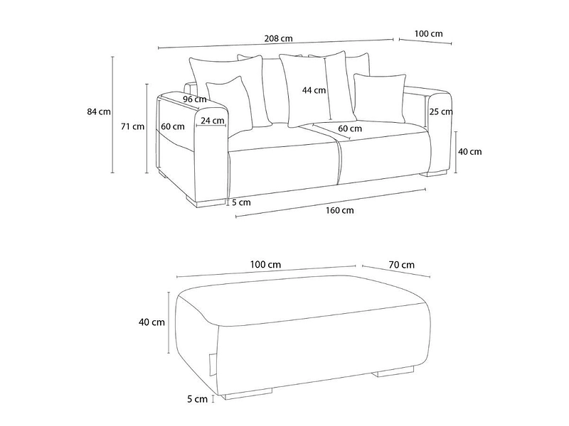 Divano 2 posti con pouf BOBOCHIC SIDONIE