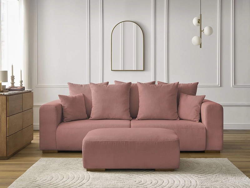 Canapé 3 places avec pouf BOBOCHIC SIDONIE