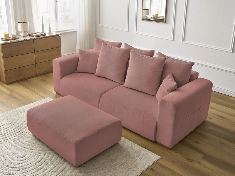 Canapé 3 places avec pouf BOBOCHIC SIDONIE