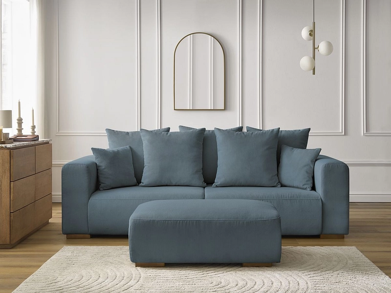 Canapé 3 places avec pouf BOBOCHIC SIDONIE