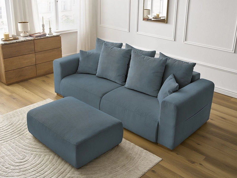 Canapé 3 places avec pouf BOBOCHIC SIDONIE