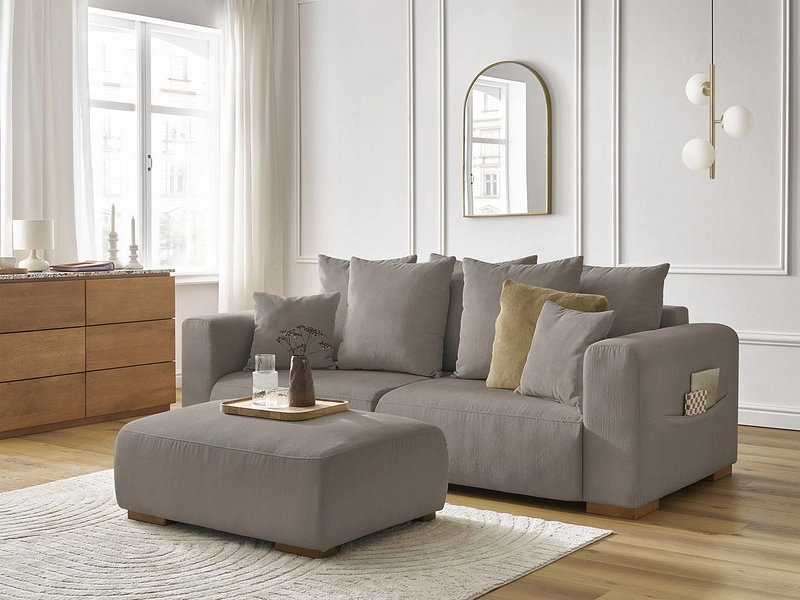 Canapé 3 places avec pouf BOBOCHIC SIDONIE