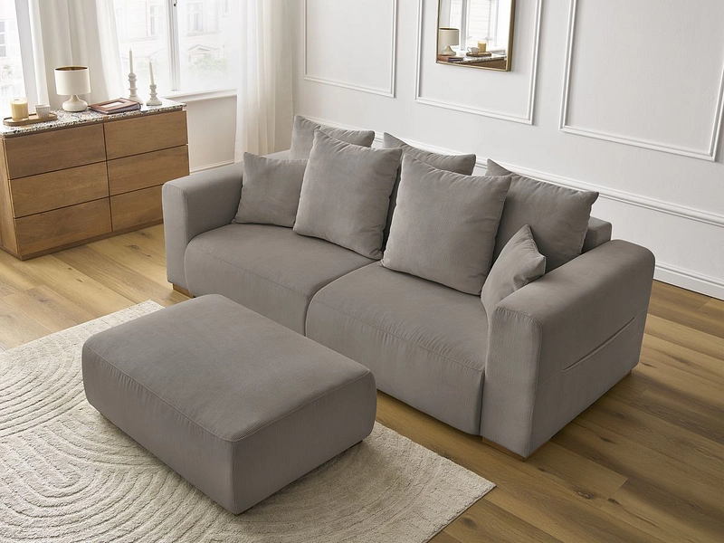 Canapé 3 places avec pouf BOBOCHIC SIDONIE