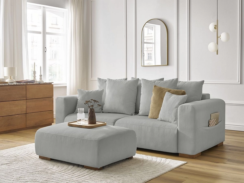 Canapé 3 places avec pouf BOBOCHIC SIDONIE