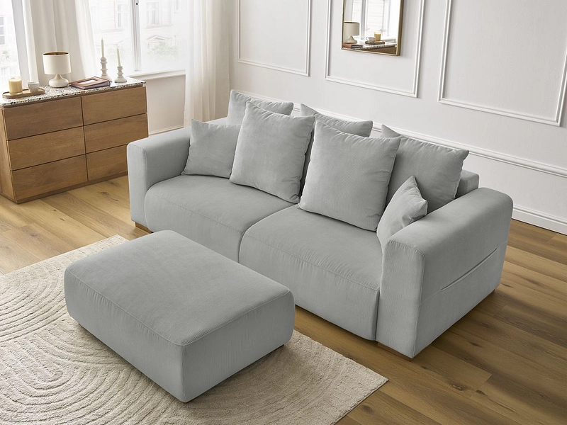 Canapé 3 places avec pouf BOBOCHIC SIDONIE