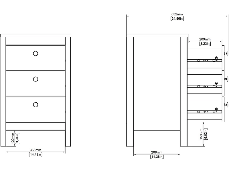 Nachttisch MADRID 3 Schubladen Nachttisch MADRID 3 Schubladen