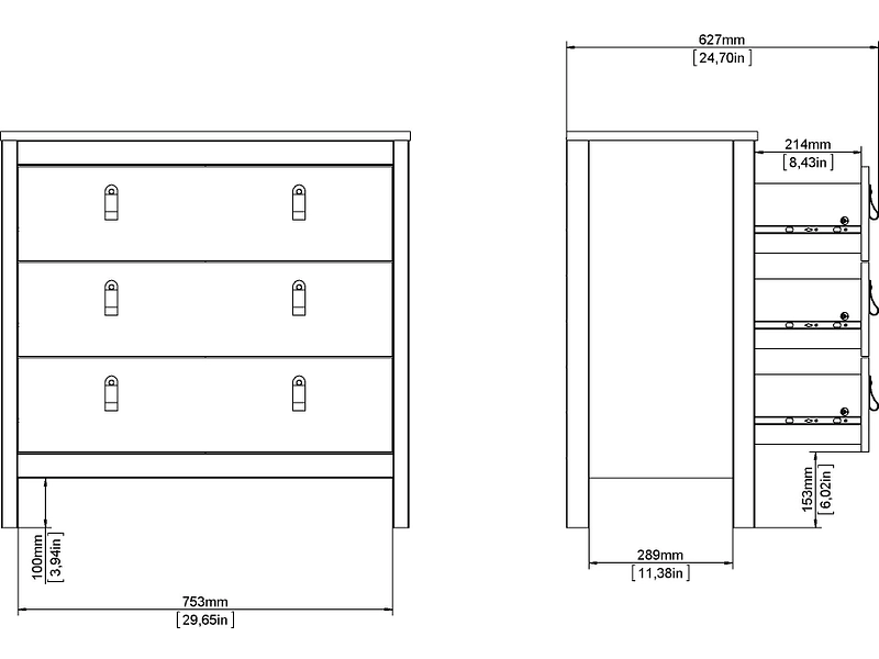 Commode MADRID 3 tiroirs Commode MADRID 3 tiroirs