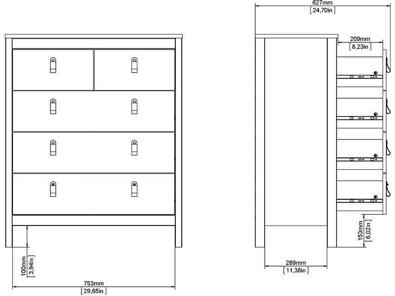 Commode MADRID 5 tiroirs