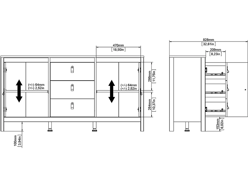 Commode MADRID 2 portes 3 tiroirs Commode MADRID 2 portes 3 tiroirs