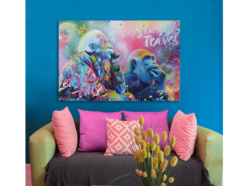 Toile imprimée et peinte main BRAINY 1 pièce multicolore